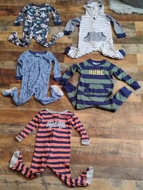 Carter's Mixed-Pattern Kids Footie Pajama Set - Navy, Blue, Green, Coral